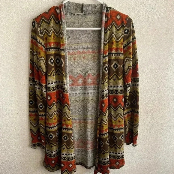 💥Multicolor Multi Print Long Sleeve Cardigan M - Picture 2 of 7